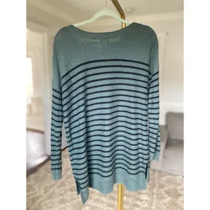 Old Navy Striped Sweater Pullover Green Black Classic Academia Cozy Buttery Soft thumbnail 3