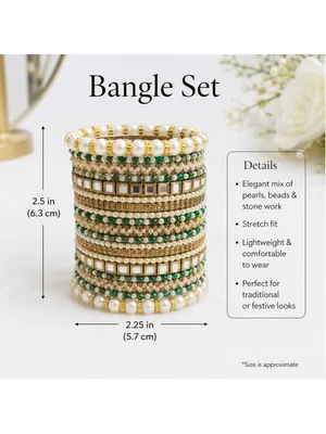 Elegant Green & Pearl Gold Bangle Set – Indian/Pakistani Jewelry thumbnail 2