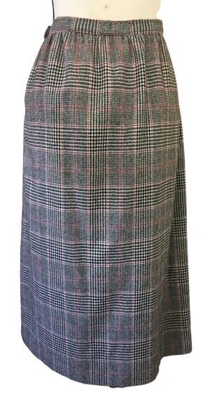 Vintage 80s Country Suburbans Wool Glen Plaid Check Midi Skirt Straight Lined 12 thumbnail 2