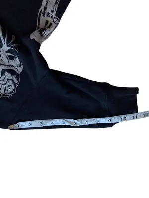 Y2K Crash & Burn Skull Rhinestone Short Sleeve Hoodie Black Size S vintage thumbnail 5