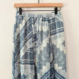 Abercrombie & Fitch Maxi Skirt Medium Blue White Boho Tile Print Elastic Waist thumbnail 2