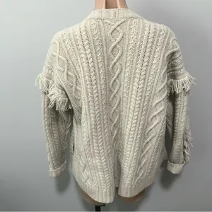 Madewell Cableknit Fringe Cardigan Sweater Tassel Merino Wool Chunky XS thumbnail 6