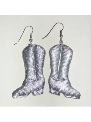 Silver Tone Fabric Cowboy Boot Earrings with Red Stars thumbnail 5