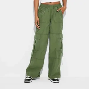 Olive Green Wide Leg Cargo Pants thumbnail 3