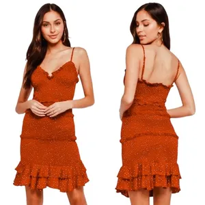 Olivaceous Women's‎ Smocked Ruffle Rib Knit Spaghetti Strap Sun Dress sz S thumbnail 2