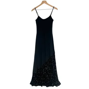 Laura Ashley Black Silk Blend Burnout Velvet‎ Hem Spaghetti Strap Maxi Dress thumbnail 2