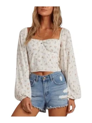 new Billabong ⚘ Love Somebody Cropped Bustier Top ⚘ Crisp White Floral ⚘ Small thumbnail 2