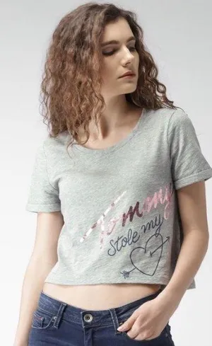 Tommy Hilfiger Gray Crop Top with Pink Accents thumbnail 1