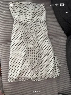 Express White Strapless Dress with Black Dot Print thumbnail 2