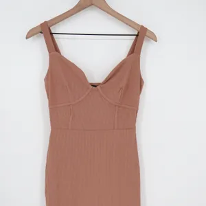 Naked Wardrobe Mauve Brown Ribbed Bustier Midi Bodycon Dress NW-D2420 Size L thumbnail 3