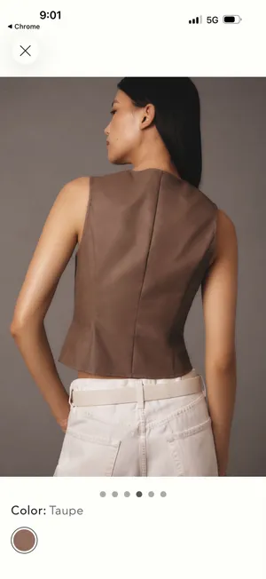 Anthropologie flat white faux leather vest thumbnail 4