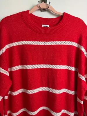 NWOT Aerie Red White Striped Oversized Crewneck Sweater M thumbnail 5