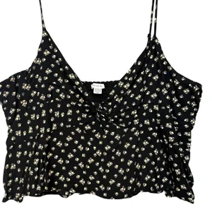 American Eagle Black Floral Twist‎ Front Smocked Back Cami Top Sleeveless XXL thumbnail 1