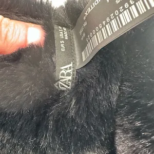 Zara Faux Leather & Fur Winter Hat Small Black Mob Wives‎ Goth Luxury Old Money thumbnail 7