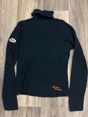 Harley Davidson Ribbed Black Embroidered Turtleneck Women’s Large thumbnail 1