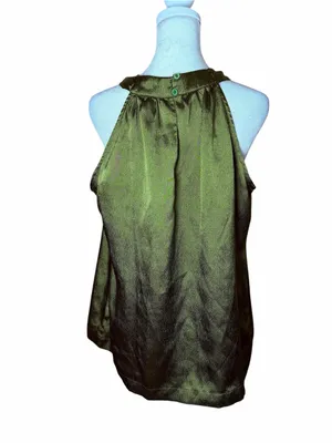 Y2K Apt. 9 Olive Green Satin Sleeveless Top Halter Beaded Sz Large Whimsygoth thumbnail 3