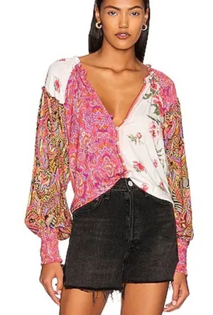 Floral Gemini Button Down Blouse Pink Size L thumbnail 1