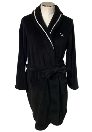 Victoria's Secret Women's Black Plush Hooded with Belt & Embroidered VS Logo M/L thumbnail 1