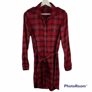 American Eagle Size XS Shirt Dress Red Flannel Plaid Button Front Long Sleeve thumbnail 2