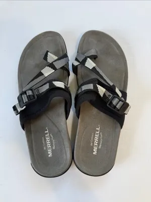 Merrell Black and Gray Webbing Toe-Loop Slide Sandals thumbnail 3