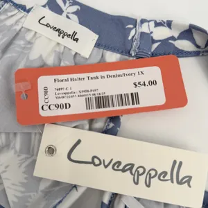 Loveappella Top Womens 1X Blue Ivory Floral Halter Tank Keyhole Back NWT READ thumbnail 5
