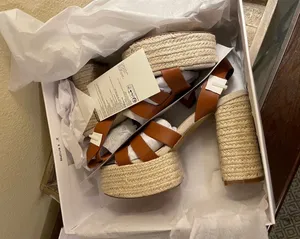 NEW! The Drop Heels Duchess Natural Raffia Buckle Strap Platform Sandals Size 9 thumbnail 2