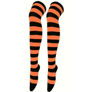 Halloween Orange & Black Striped Thigh-High Socks Costume Over-The-Knee thumbnail 2
