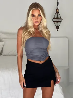 Tiger Mist Gray Sheer Strapless Top thumbnail 3