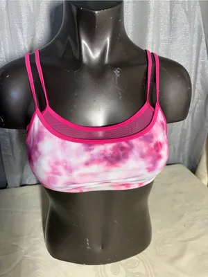 Good American Pink Tie-Dye Double-Strap Sports Bralette thumbnail 2