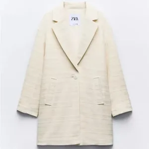 Zara TEXTURED ONE-BUTTON Oversized COAT Cream/Beige Size XS NEW thumbnail 2