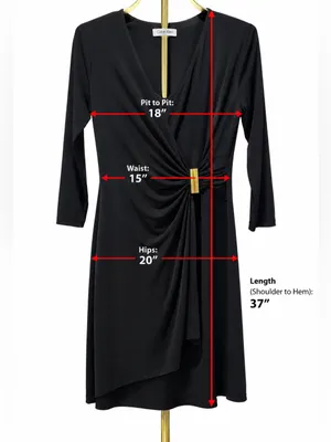 Calvin Klein Black V-Neck Draped Midi Dress Small EUC thumbnail 2