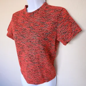 Free People Knit Top Women Size S Red Black Marled Textured Short Sleeve Boucle thumbnail 7