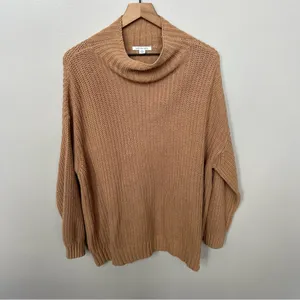 American Eagle Outfitters Camel Tan Mock Neck Slouchy Knit Oversized Sweater XS thumbnail 4