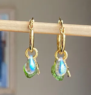 Handmade cute retro cottage fairy Czech glass beads mix unique hoop earrings🌟🌿 thumbnail 6
