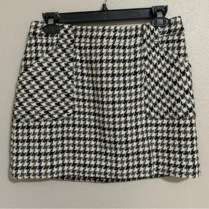 J. Crew Black & White Wool Houndstooth Tweed Mini Skirt Women’s Size XS 2 thumbnail 2