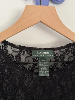 Ralph Lauren XL Crew Long Sleeve Black Top Lace Whimsigoth Gothic Floral Sheer thumbnail 2