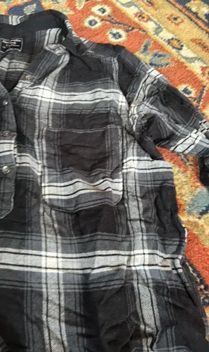 Abercrombie And Fitch Tunic Length Flannel In Black Grey Plaid thumbnail 2