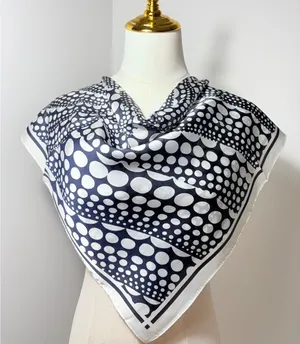 Women's Black and White Polka Dot Satin Polyester Scarf, thumbnail 1
