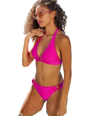 NWT Becca Ribbed Chain Ring Halter Bikini Swim Top 223157 Azalea Pink D thumbnail 5
