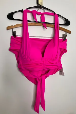 Gibson Latimer Bikini Set Womens S Pink New Ruched Halter High Waist Two Piece thumbnail 1