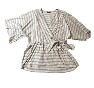 Ann Taylor Loft Outlet Striped Faux Wrap Shirt Women S Gray/White Striped thumbnail 1