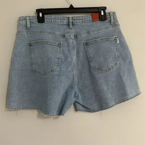 Genleck Shorts Women XL Extra Large Blue Denim Crossover Fly Cut Off Hem Stretch thumbnail 3