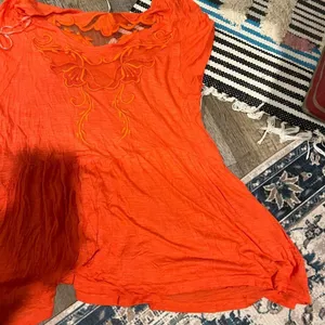 Free people Orange Embroidered mesh‎ Top M thumbnail 5
