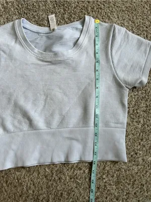 aerie Offline Light Blue Ribbed Short Sleeve Crop Top Activewear Stretch Workout thumbnail 6