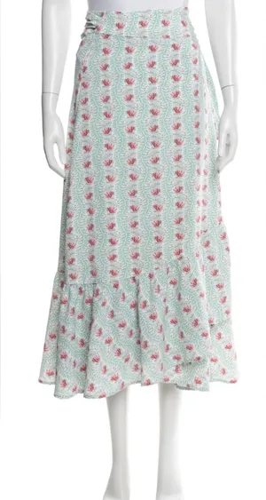 Hill House Sage Green Floral Maxi Skirt thumbnail 1