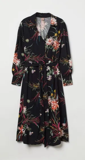 COPY - H&M Black Floral Tie Belt Waist Colorful Work Dress Size XS thumbnail 1
