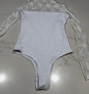 NEW White Lace Sheer Thong Bodysuit S thumbnail 1