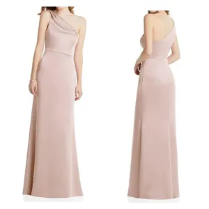 NWT LOVELY Shirred One-Shoulder Satin Trumpet Dress‎ sz 10 Cameo thumbnail 2
