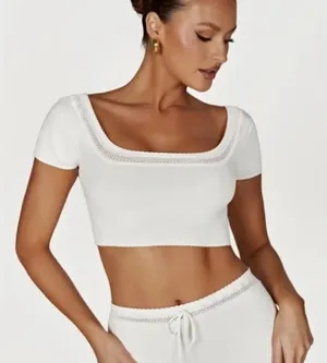 ❤️MESHKI Penelope Pointelle Knit Crop Top thumbnail 1