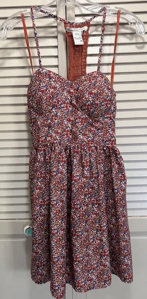 American Rag Floral Adj Straps Mini Sundress Size M Halter Crochet Molded Cups thumbnail 1